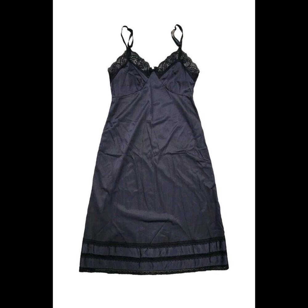 Womens Lingerie Gown Pencil Sheath Straight Midi Small Black Lace Trim